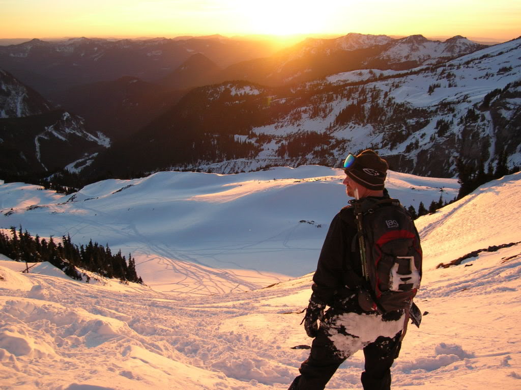 Scott watching the setting sun before the final decent to the Parking Lot on our way down from the Muir Snowfield