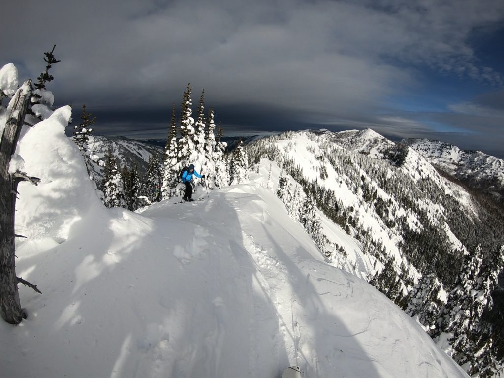 Making our way up to the ridge between Bullion Peak and Crown Point in the Crystal Mountain Backcountry