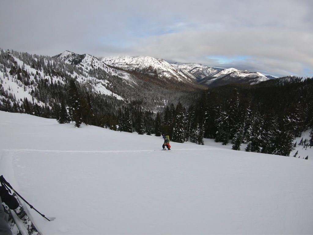 Skinning back up Crown Point in the Crystal Mountain Backcountry