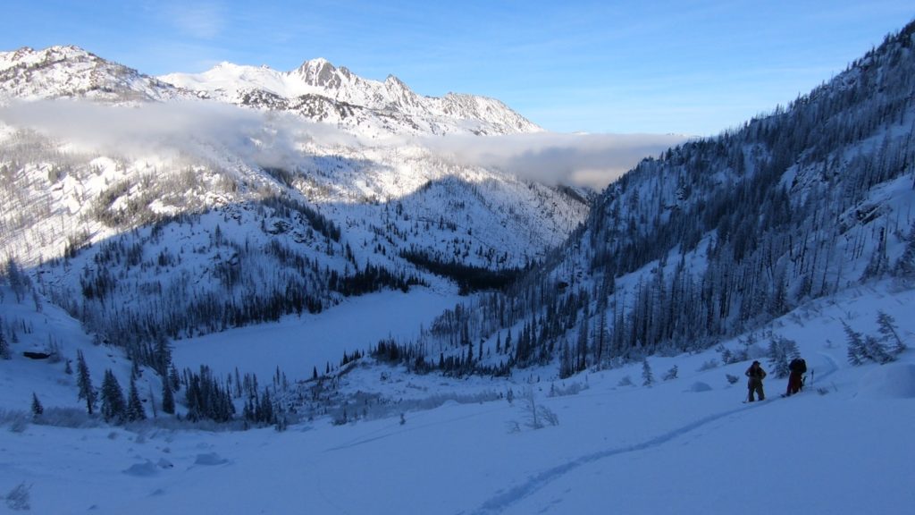 Looking back towards Eightmile Lake as we put in a skin track