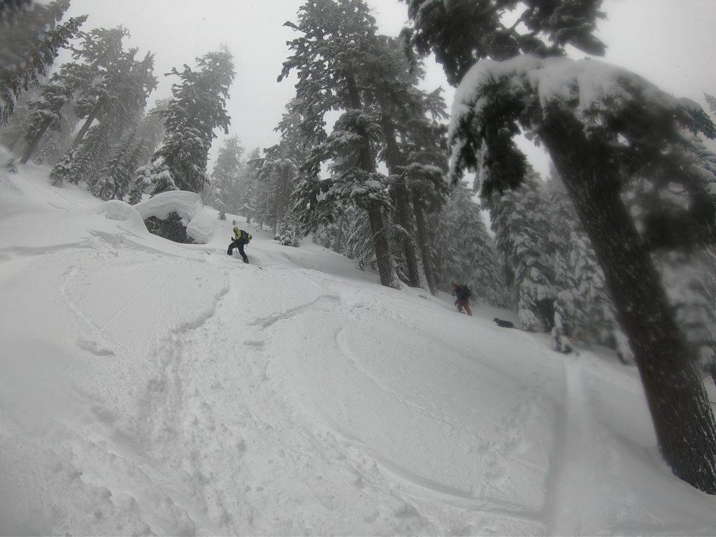 Breaking trail up to Heather Ridge