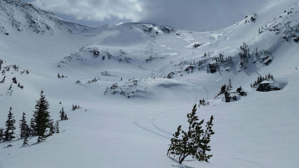 Looking back up our exit run down the south face of the Burroughs in Mount Rainier National Park