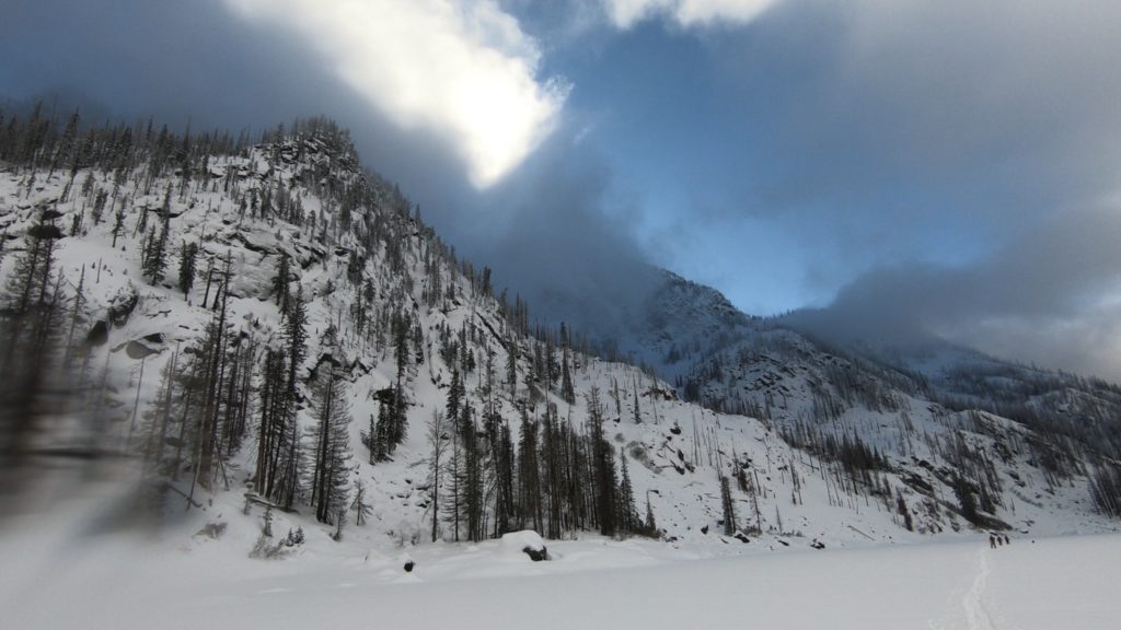 Looking at potential ski lines on Eightmile Lake