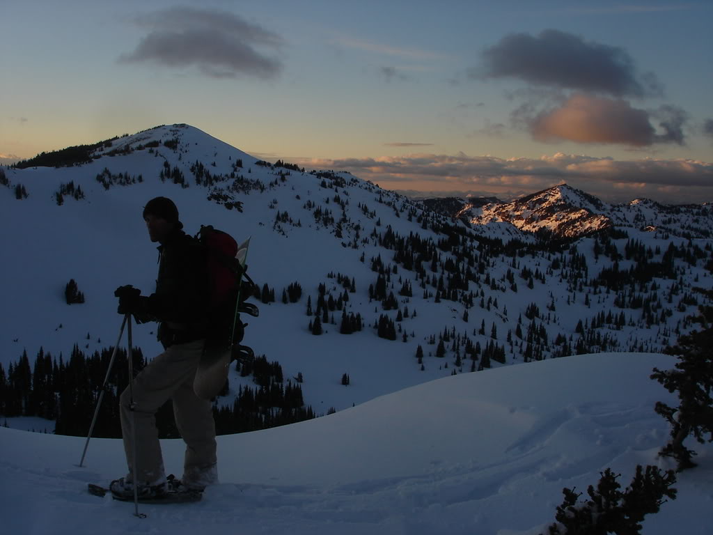 Enjoying the sunset over Norse Peak in the Crystal Mountain Backcountry