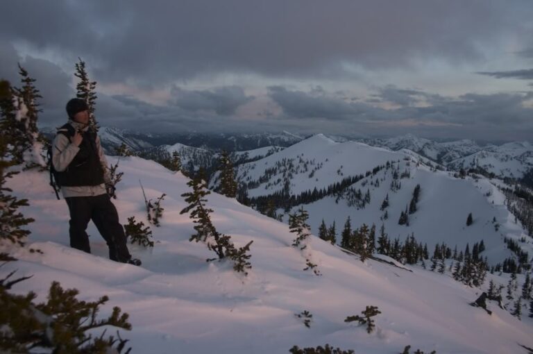 Preparing to Make some sunset turns down East Peak in the Crystal Mountain Backcountry