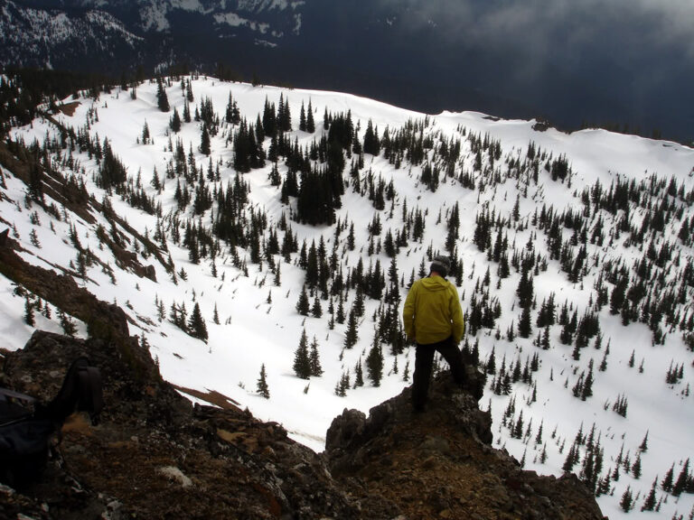 Scoping out potential lines on Corral Pass in the Crystal Mountain Backcountry