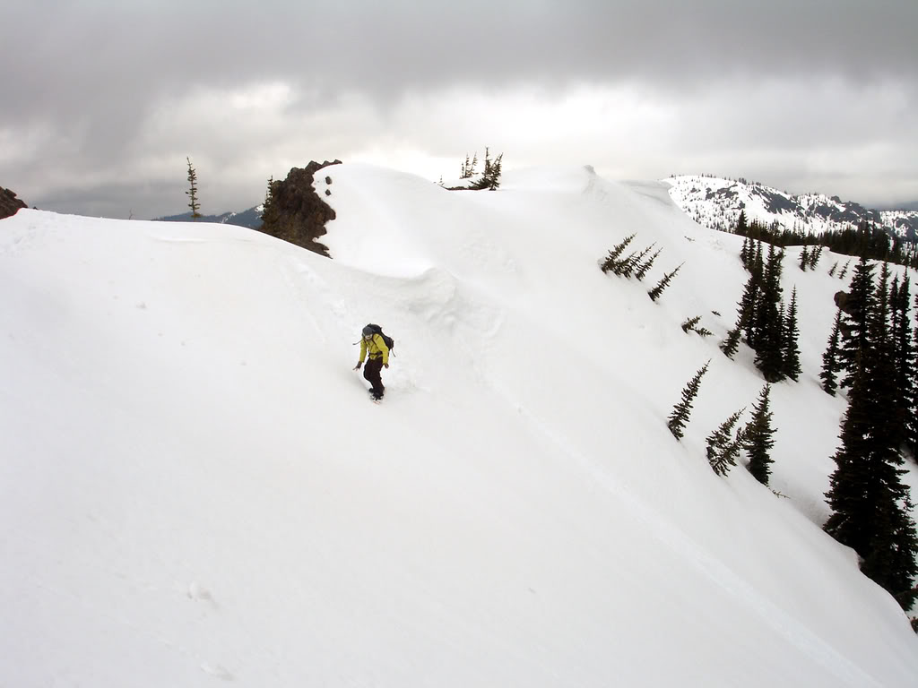 Dropping off our first line on Corral Pass in the Crystal Mountain Backcountry