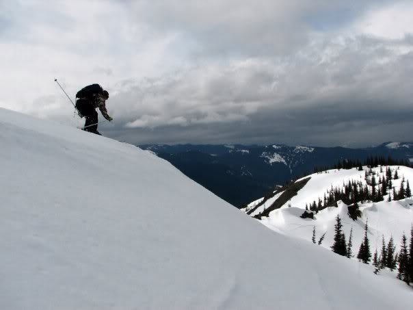 Dan dropping into Corral Pass in the Crystal Mountain Backcountry