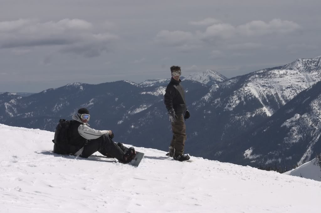 Preparing to snowboard into Crystal Lakes Basin in the Crystal Mountain Backcountry