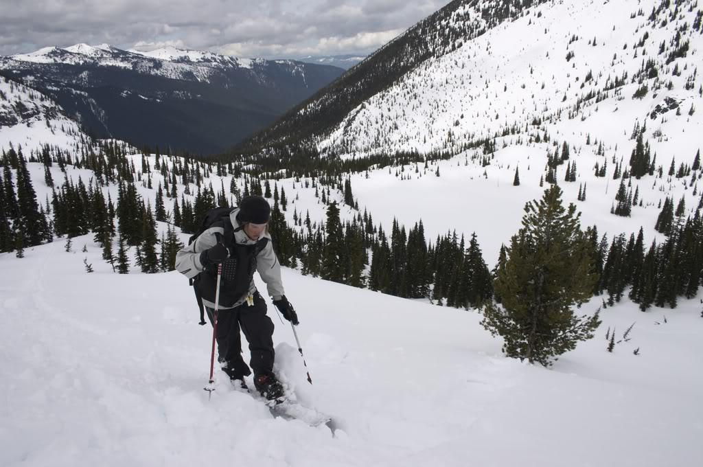 Ski touring in Crystal Lakes Basin in the Crystal Mountain Backcountry