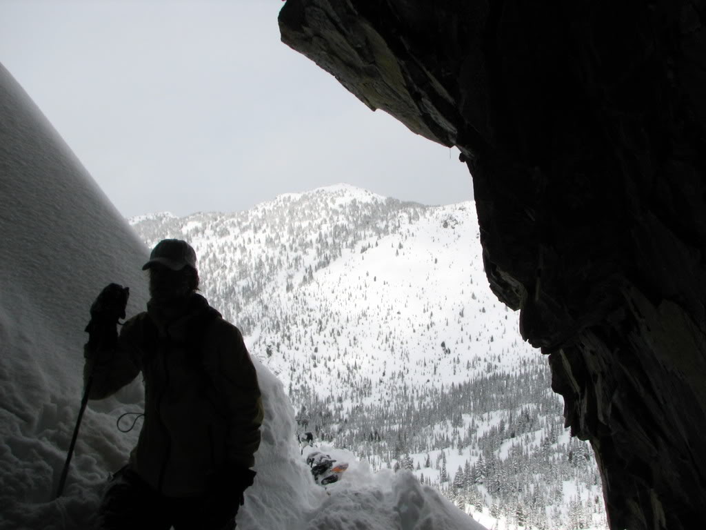 Taking a break in a cave on Crystal Peak