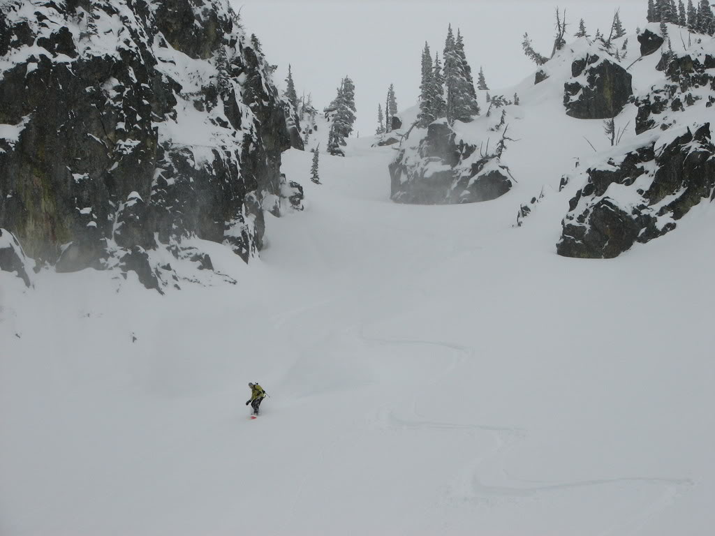 Exiting the chute in Crystal Lakes Basin