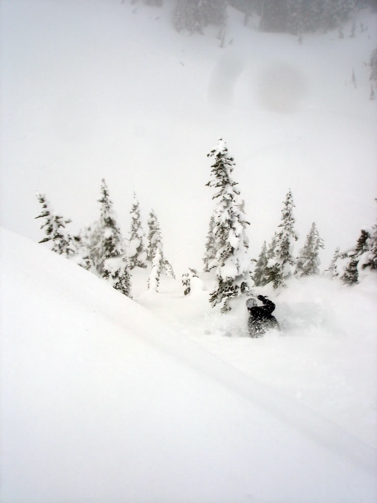 Dan riding into the Dog Leg Bowl in Silver Basin