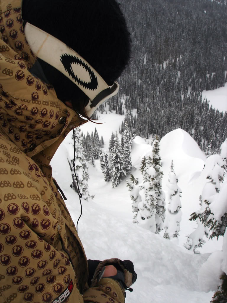 Scoping out the Dog Leg chute in Silver Basin in the Crystal Mountain Backcountry