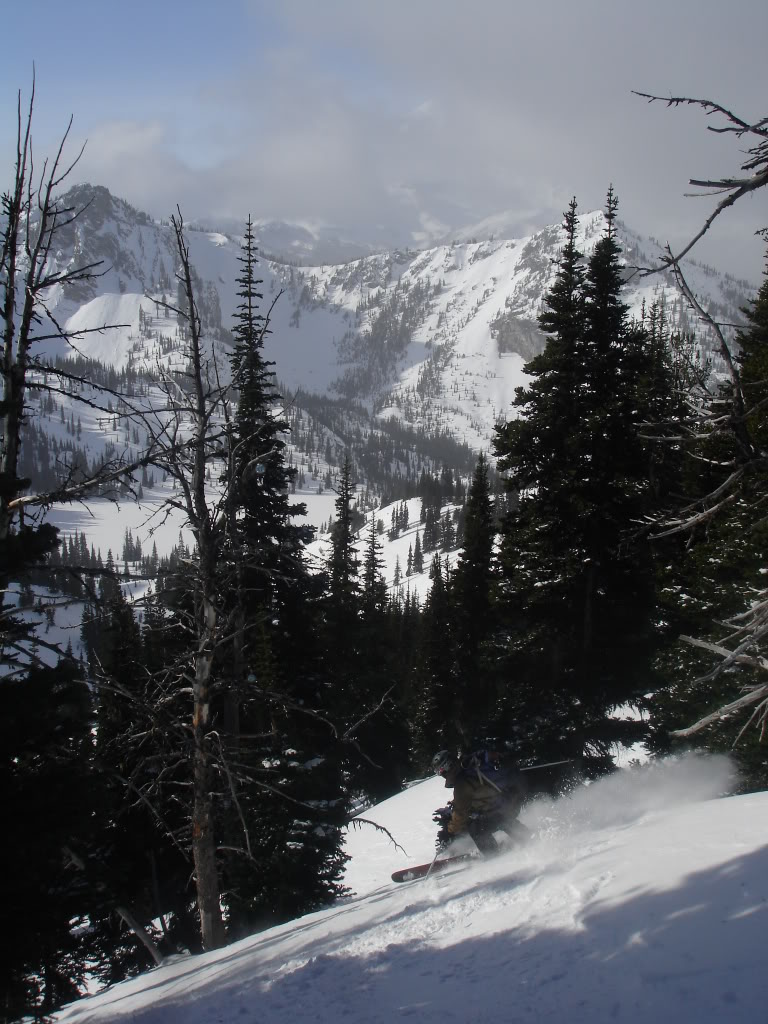 Dan riding out of the Crystal Mountain Southback and in to Crystal Lakes Basin