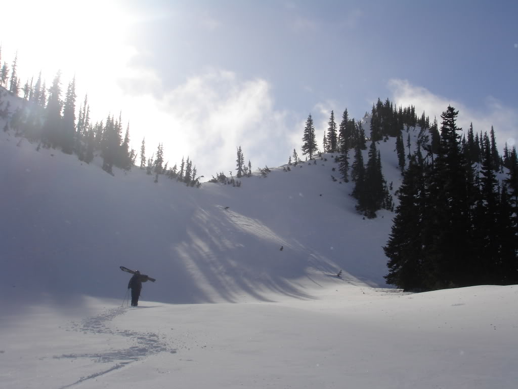 Dan Bootpacking up a col in Crystal Lakes Basin towards Morse creek on our way out for a ski tour