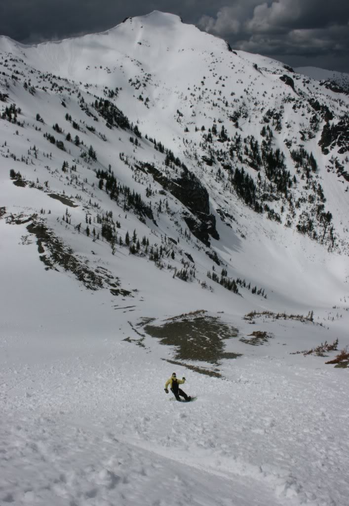 Riding down into the North basin of Mt. Aix