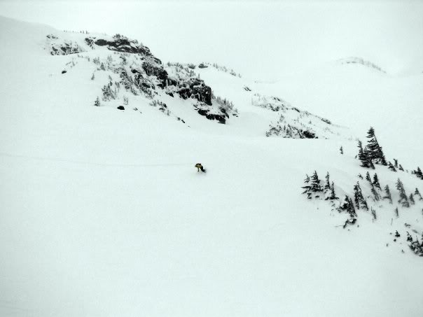 Snowboarding down Mount Pleasant in Mount Rainier National Park