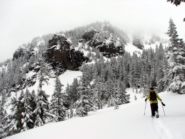 skinning up to Knapsack Pass in Mount Rainier National Park