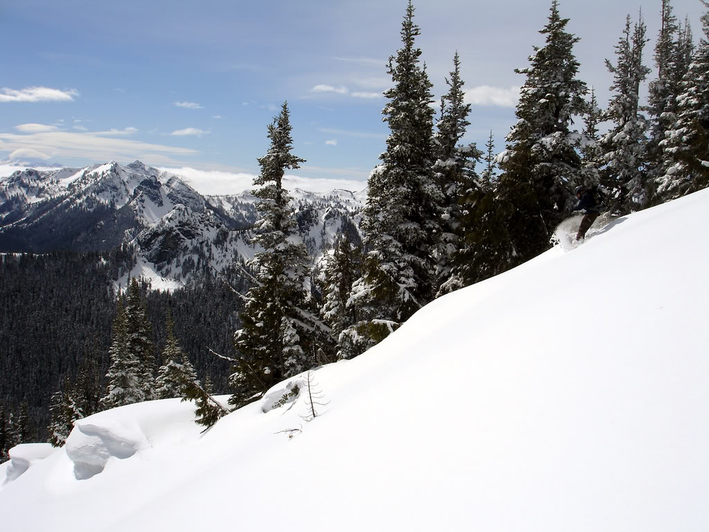 Bryan dropping first into the South Face of Pickhandle Peak