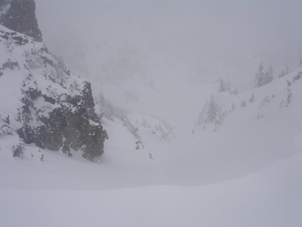 Looking into the Sheep Lake Chute in the Crystal Mountain Backcountry
