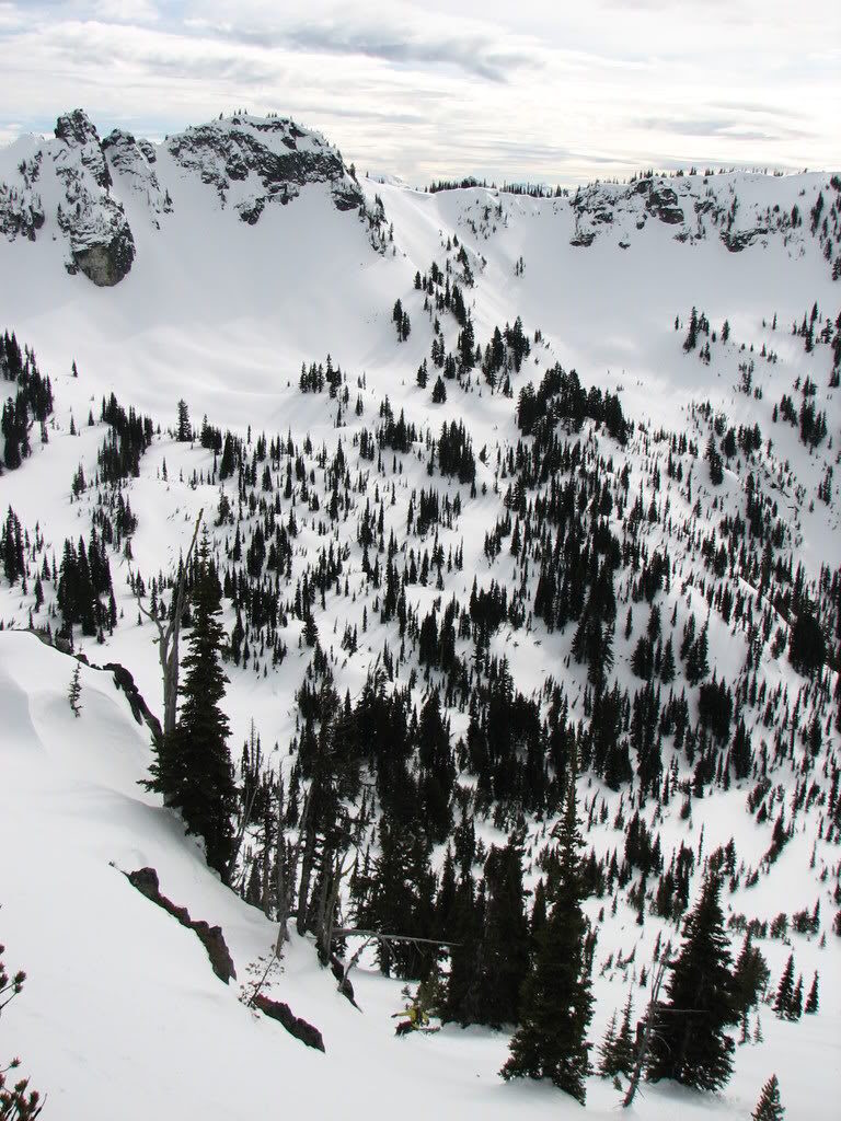 Dropping off the backside of 3 Way Peak into Morse Creek