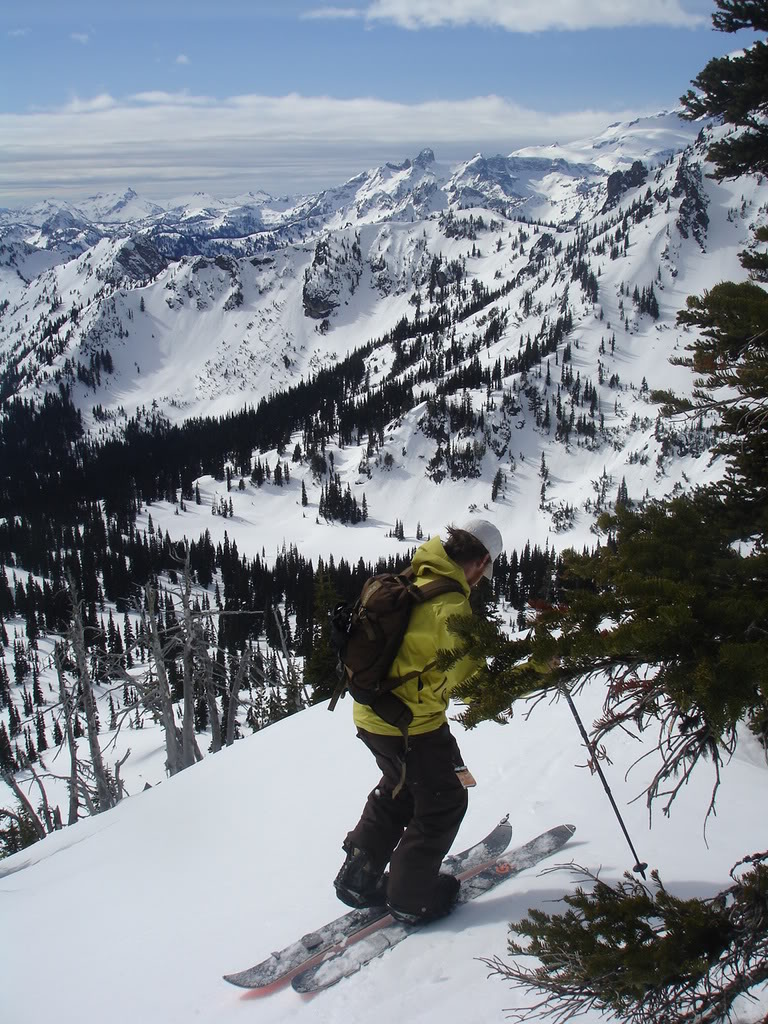 Skinning on firm snow toward our lines