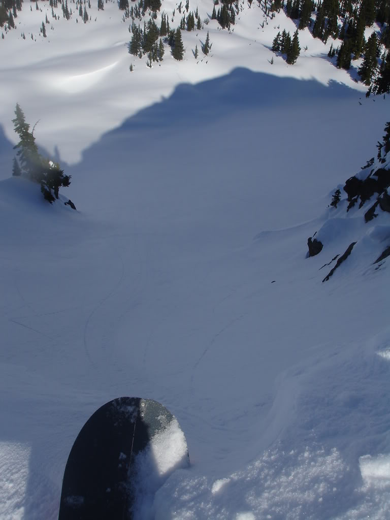Looking into a our line in Morse creek in the Crystal Mountain Backcountry