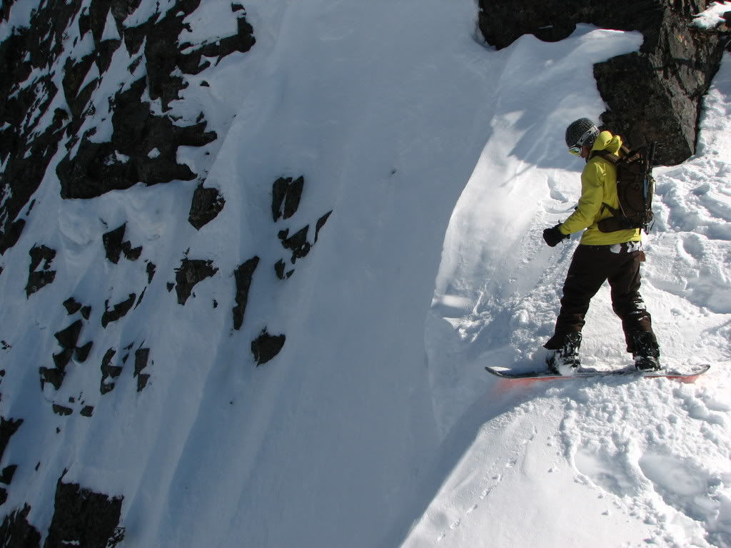 Preparing to snowboard into Morse Creek