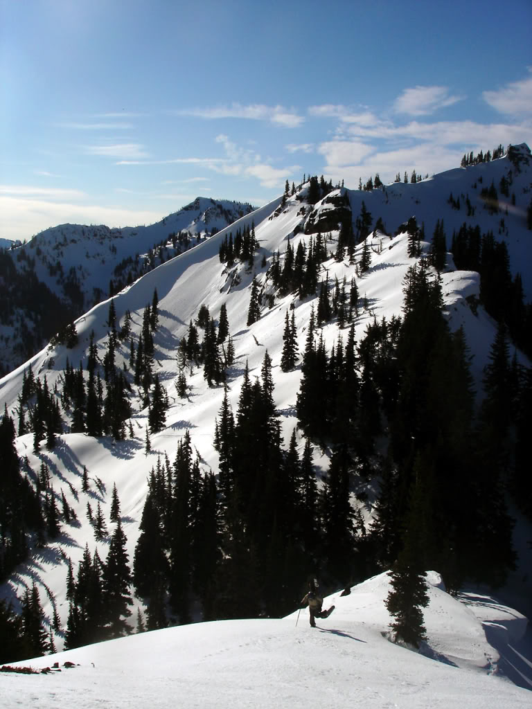 Using the snowshoes to get up Bear Gap in the Crystal Mountain Backcountry