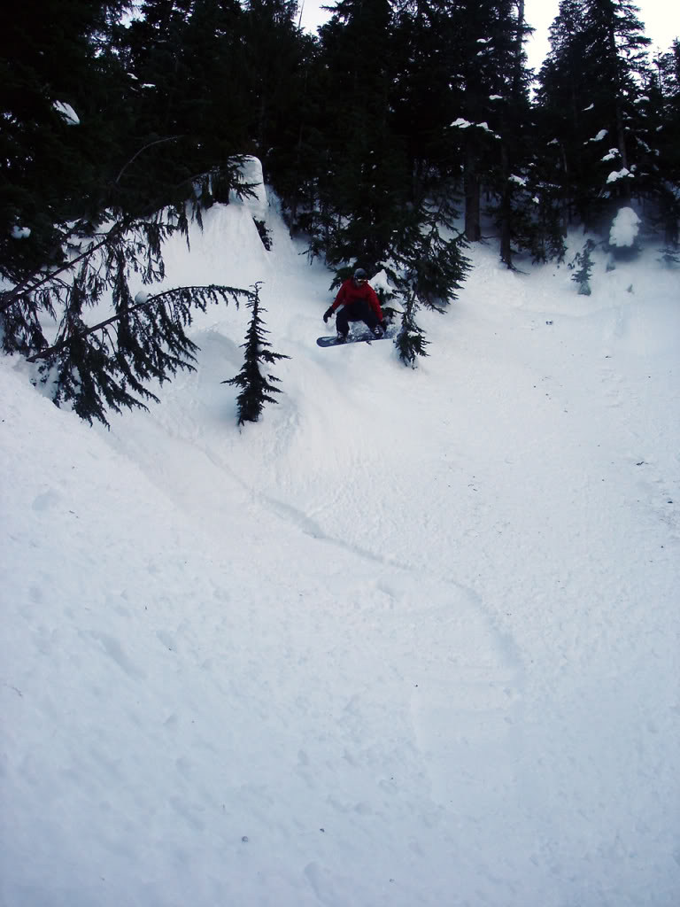 getting some air time in the lower gully on our exit