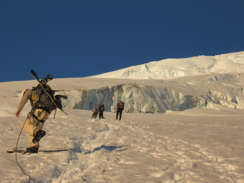 Taking the standard climbing route up the Emmons Glacier