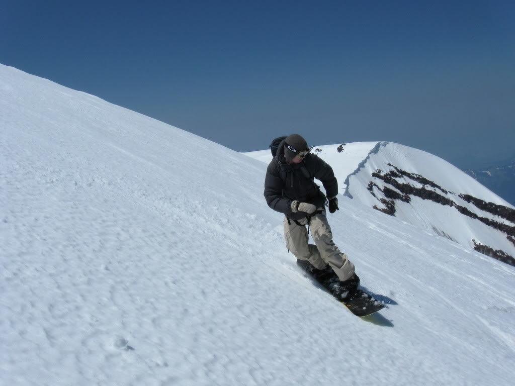 Riding off the summit of Mount Rainier on to the Emmons Glacier
