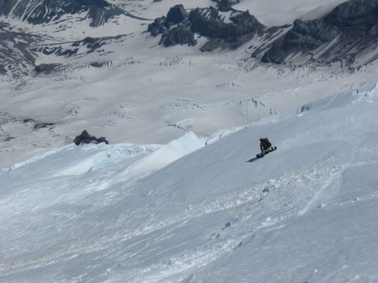 Riding down the upper Emmons Glacier