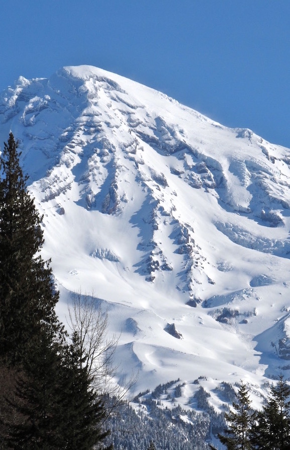 Looking at the Success Glacier Couloir on Mount Rainier