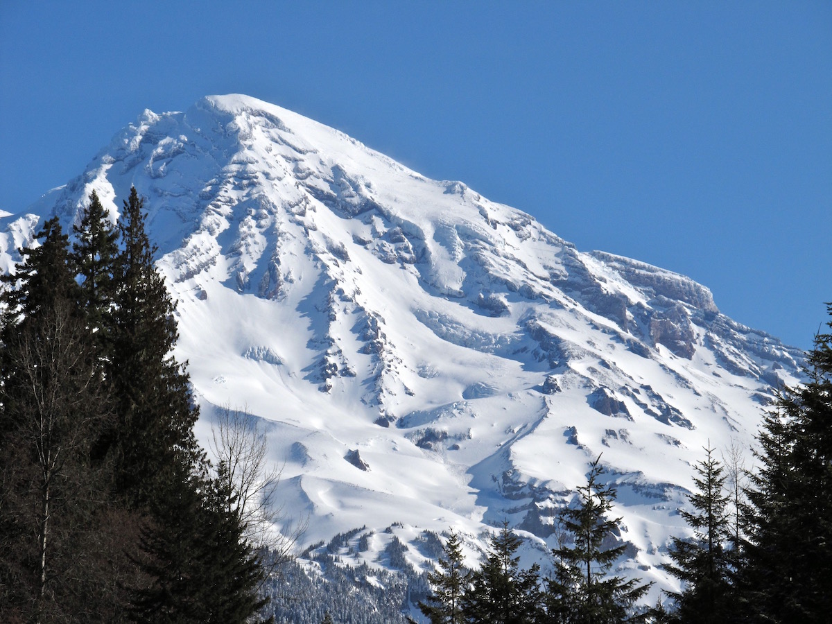 Looking at the Success Glacier Couloir on Mount Rainier