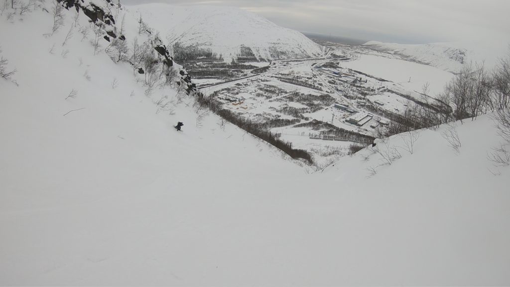 Snowboarding down