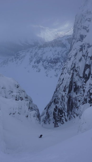 Snowboarding into the Otkol Cirque