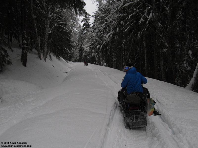 Snowmobiling up Highway 410