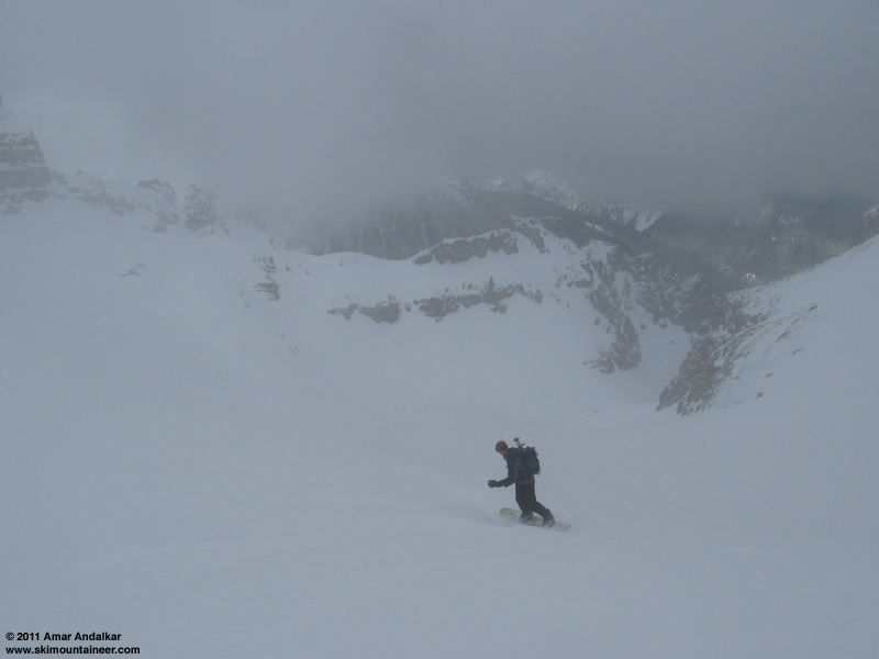 Boot riding down the Sarvant Glacier