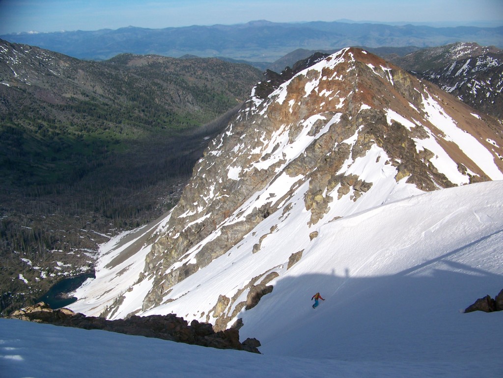 Snowboarding down the North face of Abernathy Peak