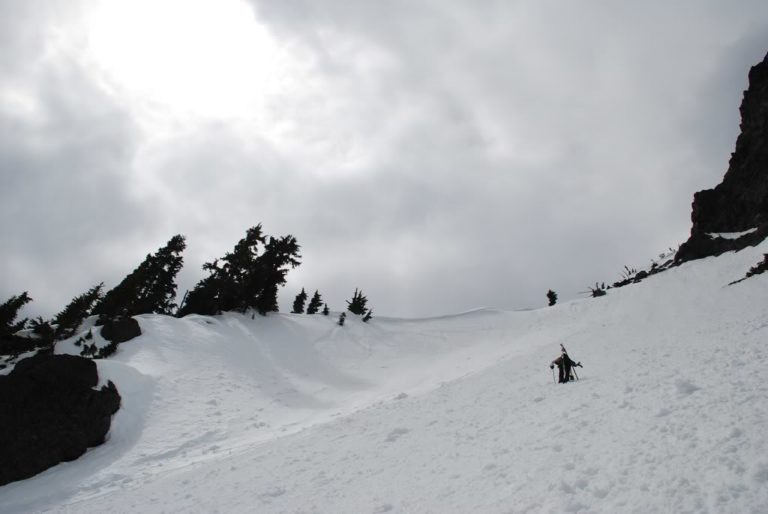 Making our way towards the top from the col