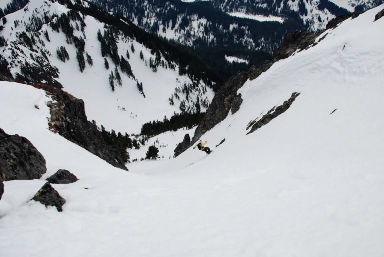 Riding down the crux of Kaleetan Peak