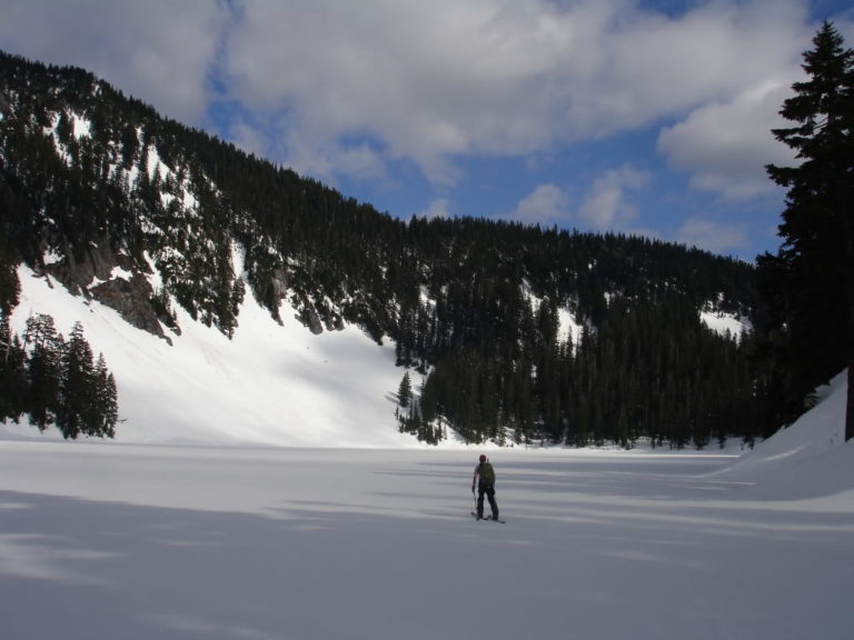 Skinning across upper Tuscohatchie Lake