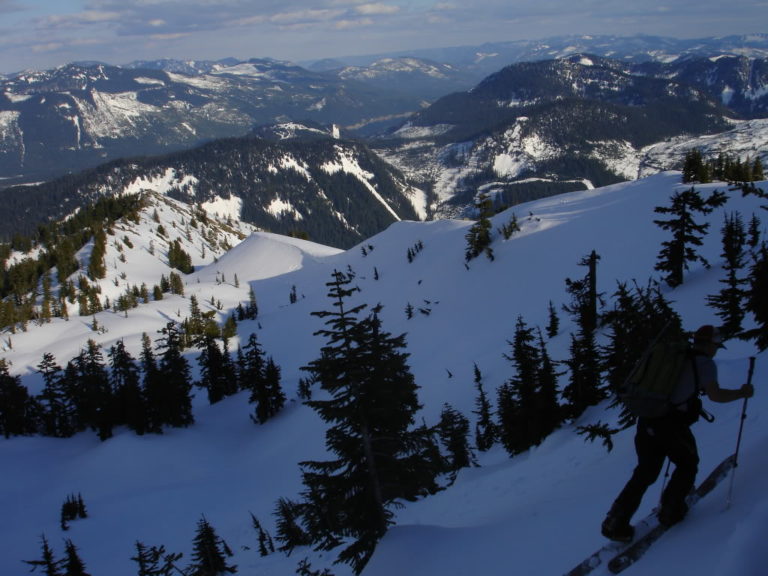 John skinning up the Eastern ridge to gain access to the summit of Granite Mountain