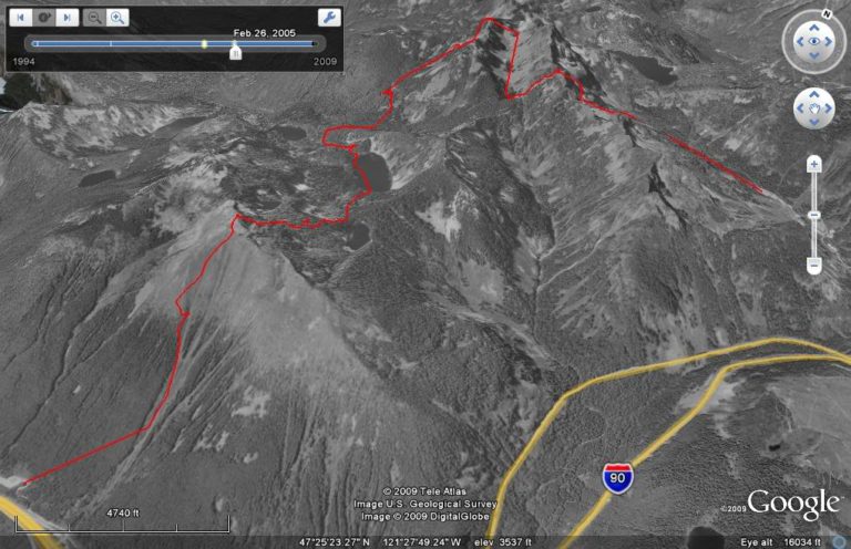 Our Route from Alpental to Granite ski traverse map