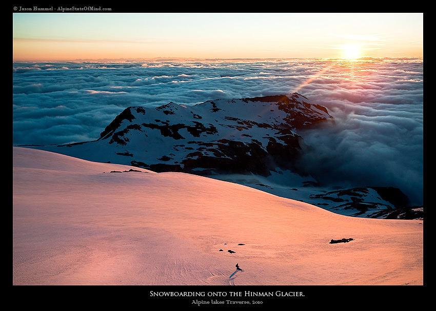 Making snowboard turns on the Hinman Glacier