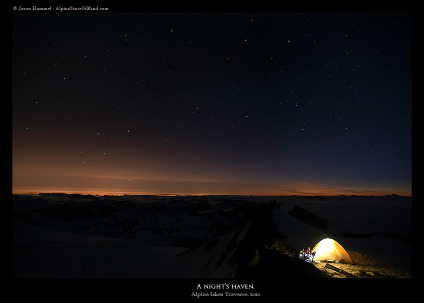 The perfect camping spot on the summit of Mount Hinman