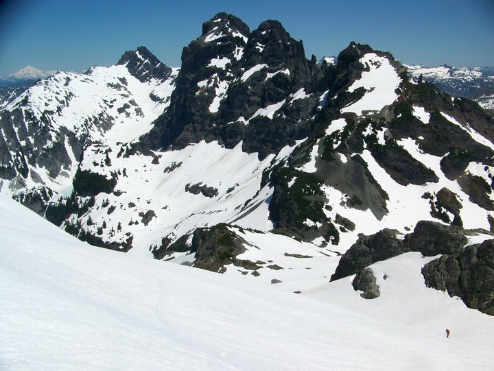 Ski touring past Lemah Peak during the Alpine Lakes Ski Traverse in Alpine Lakes Wilderness