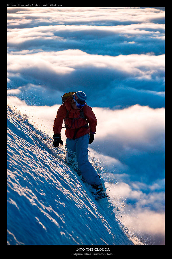 Sunset turns on Mount Hinman during the Alpine Lakes Ski Traverse in Alpine Lakes Wilderness